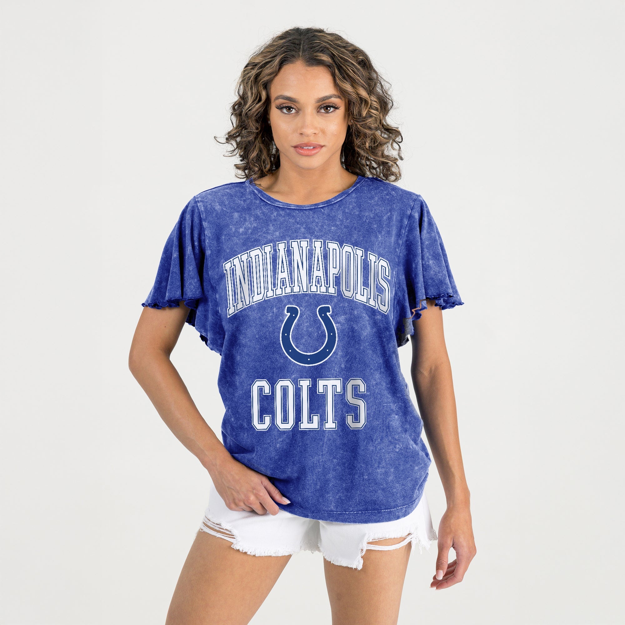 INDIANAPOLIS COLTS VICTORY MODE FLUTTER SLEEVE TEE IN ROYAL