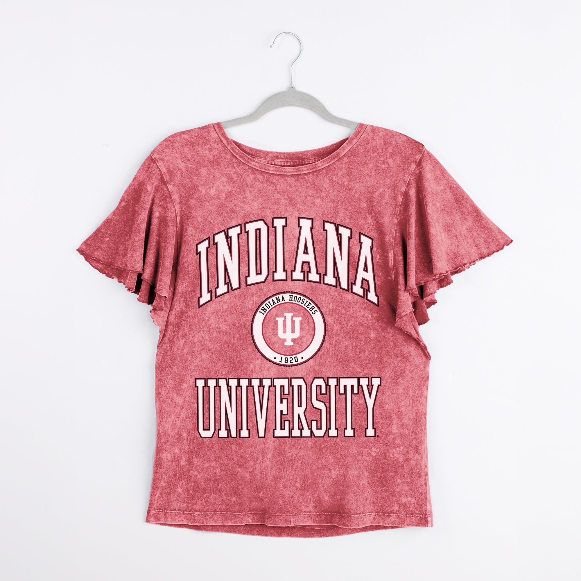 INDIANA HOOSIERS VICTORY MODE FLUTTER SLEEVE TEE IN CRIMSON