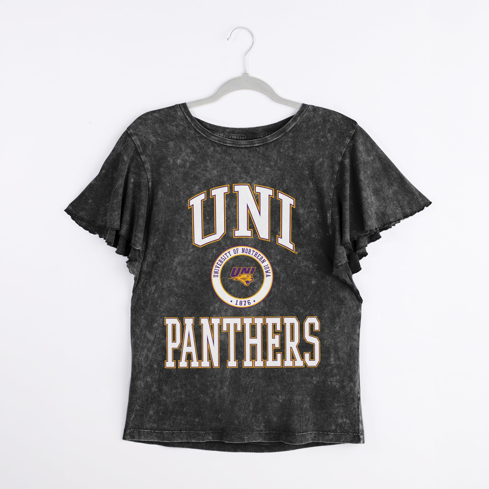 NORTHERN IOWA PANTHERS VICTORY MODE FLUTTER SLEEVE TEE IN BLACK