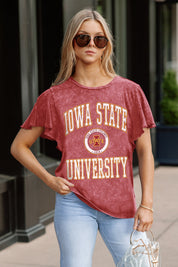 IOWA STATE CYCLONES VICTORY MODE FLUTTER SLEEVE TEE IN CRIMSON
