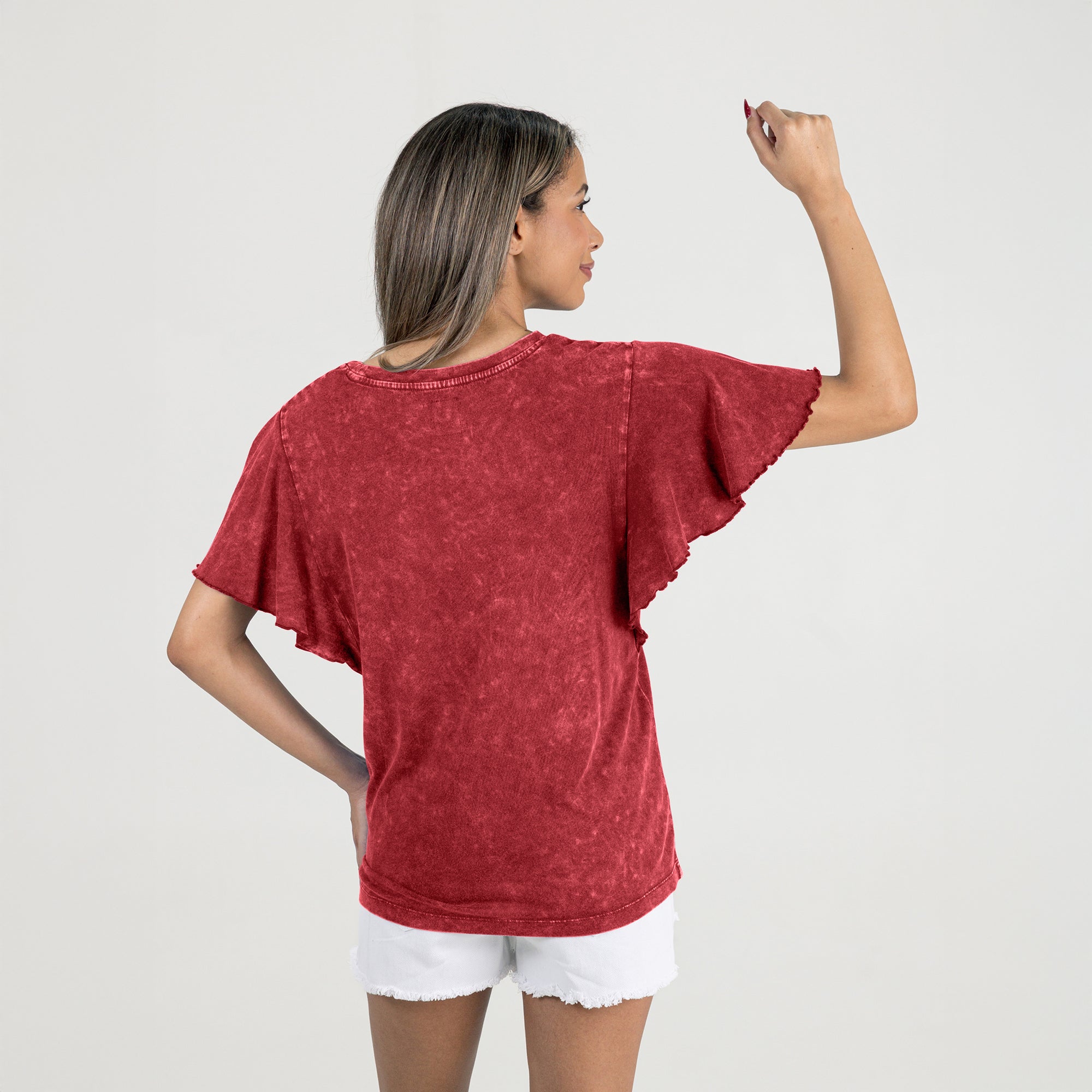 IOWA STATE CYCLONES VICTORY MODE FLUTTER SLEEVE TEE IN CRIMSON