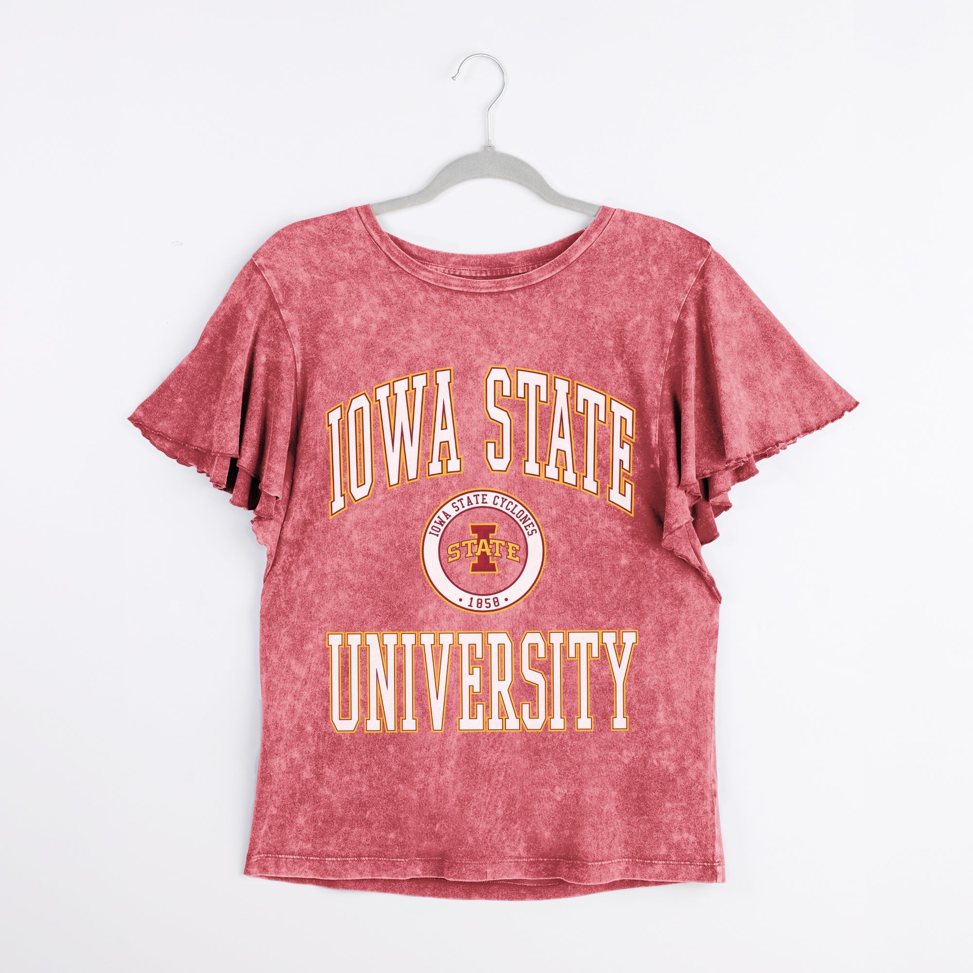 IOWA STATE CYCLONES VICTORY MODE FLUTTER SLEEVE TEE IN CRIMSON