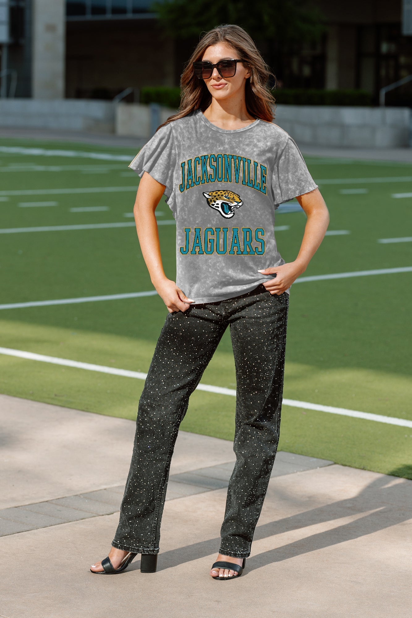 JACKSONVILLE JAGUARS VICTORY MODE FLUTTER SLEEVE TEE IN GREY