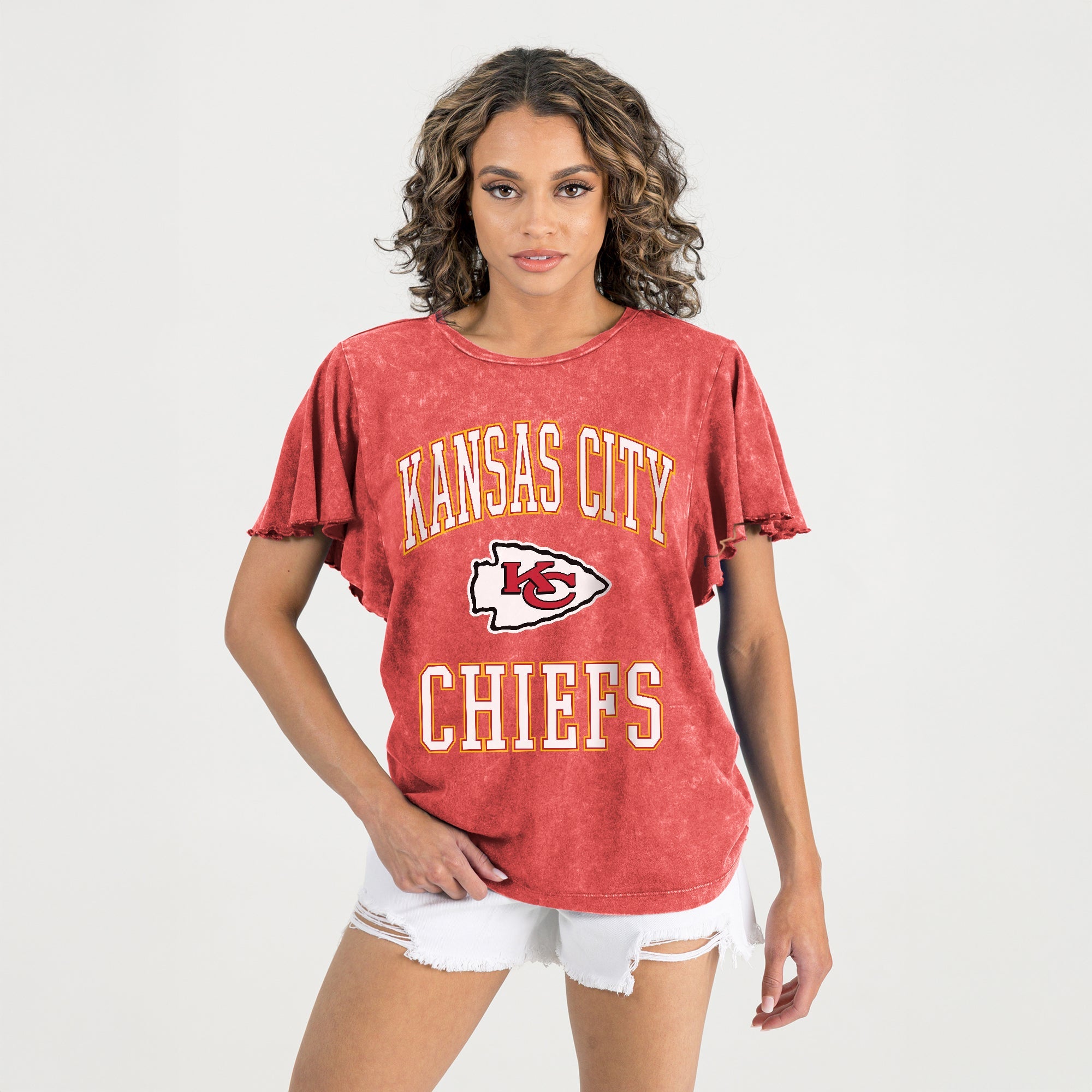 KANSAS CITY CHIEFS VICTORY MODE FLUTTER SLEEVE TEE IN RED