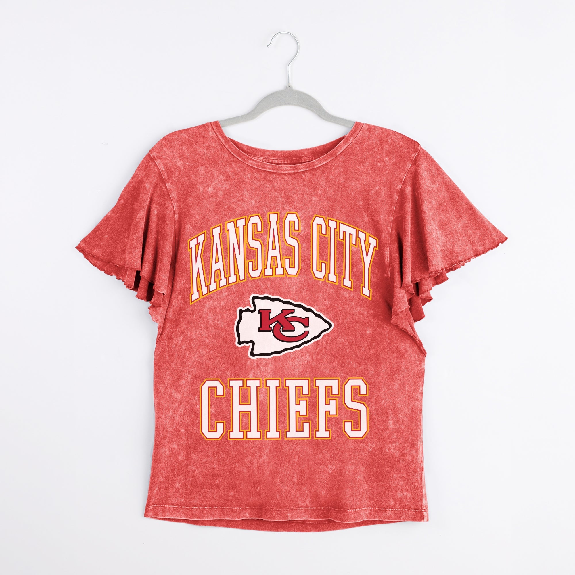 KANSAS CITY CHIEFS VICTORY MODE FLUTTER SLEEVE TEE IN RED