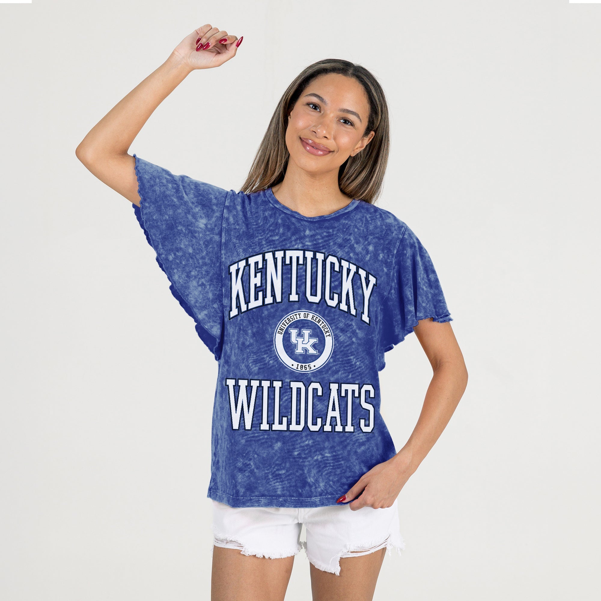 KENTUCKY WILDCATS VICTORY MODE FLUTTER SLEEVE TEE IN ROYAL