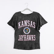 KANSAS JAYHAWKS VICTORY MODE FLUTTER SLEEVE TEE IN BLACK
