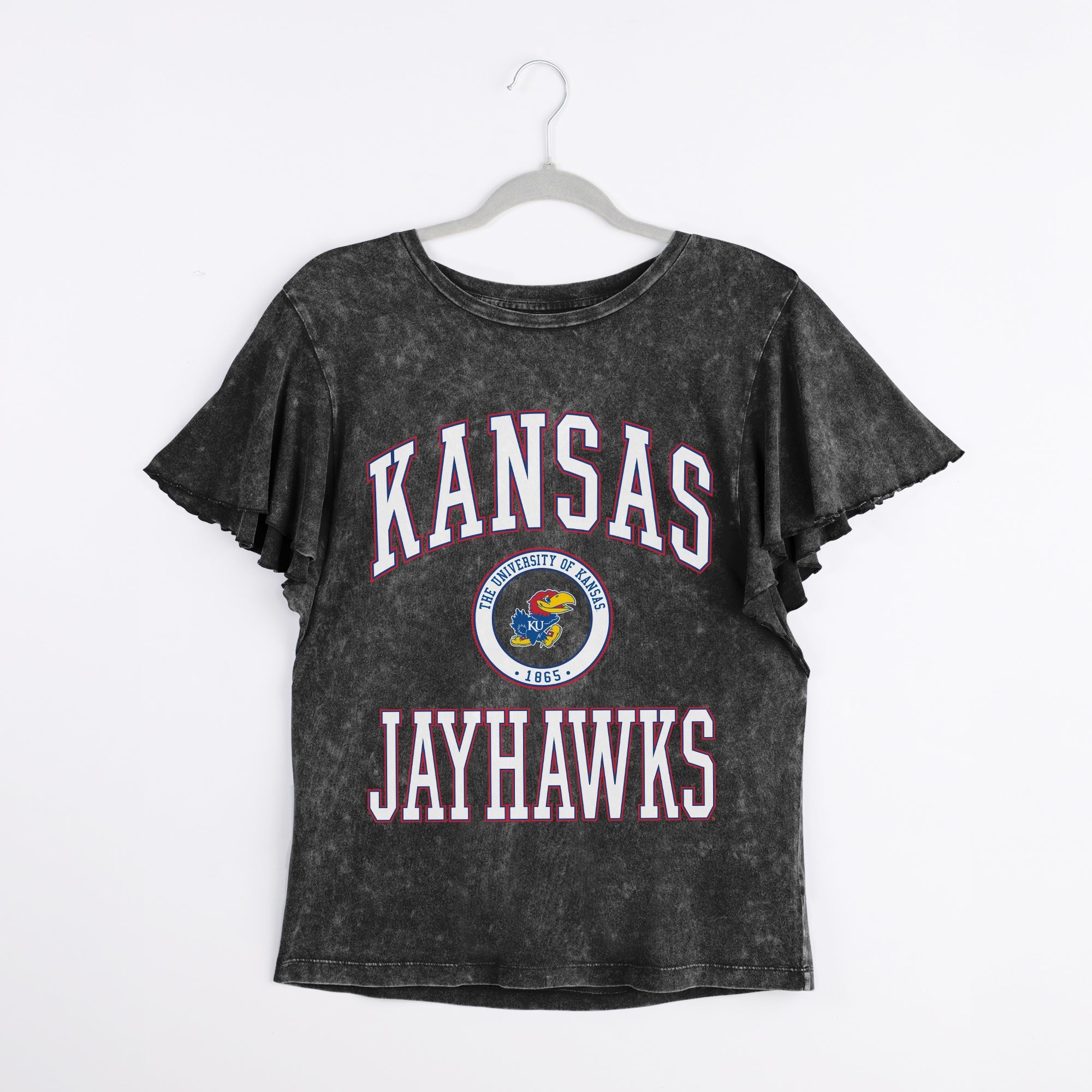 KANSAS JAYHAWKS VICTORY MODE FLUTTER SLEEVE TEE IN BLACK