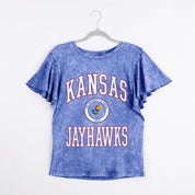 KANSAS JAYHAWKS VICTORY MODE FLUTTER SLEEVE TEE IN ROYAL