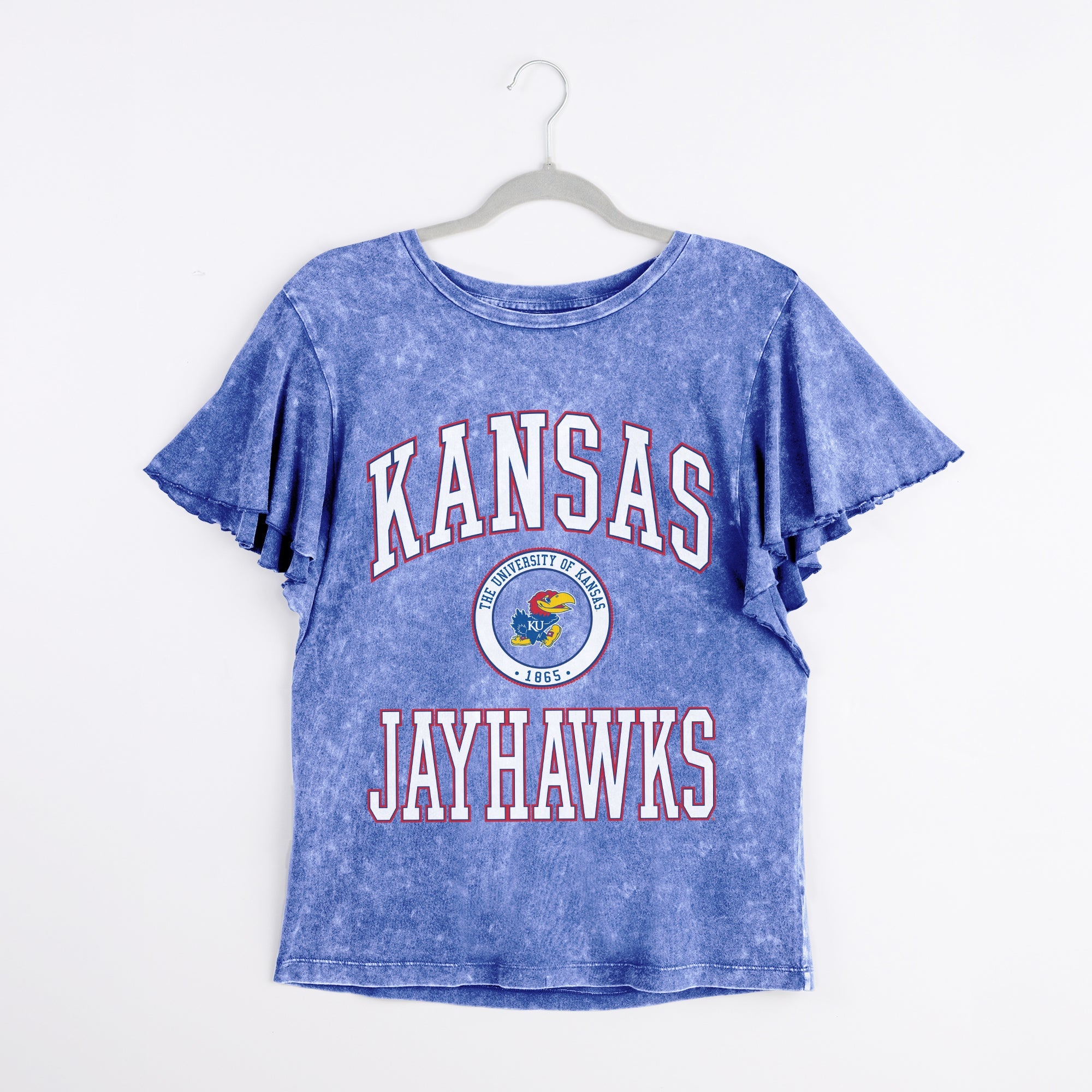 KANSAS JAYHAWKS VICTORY MODE FLUTTER SLEEVE TEE IN ROYAL