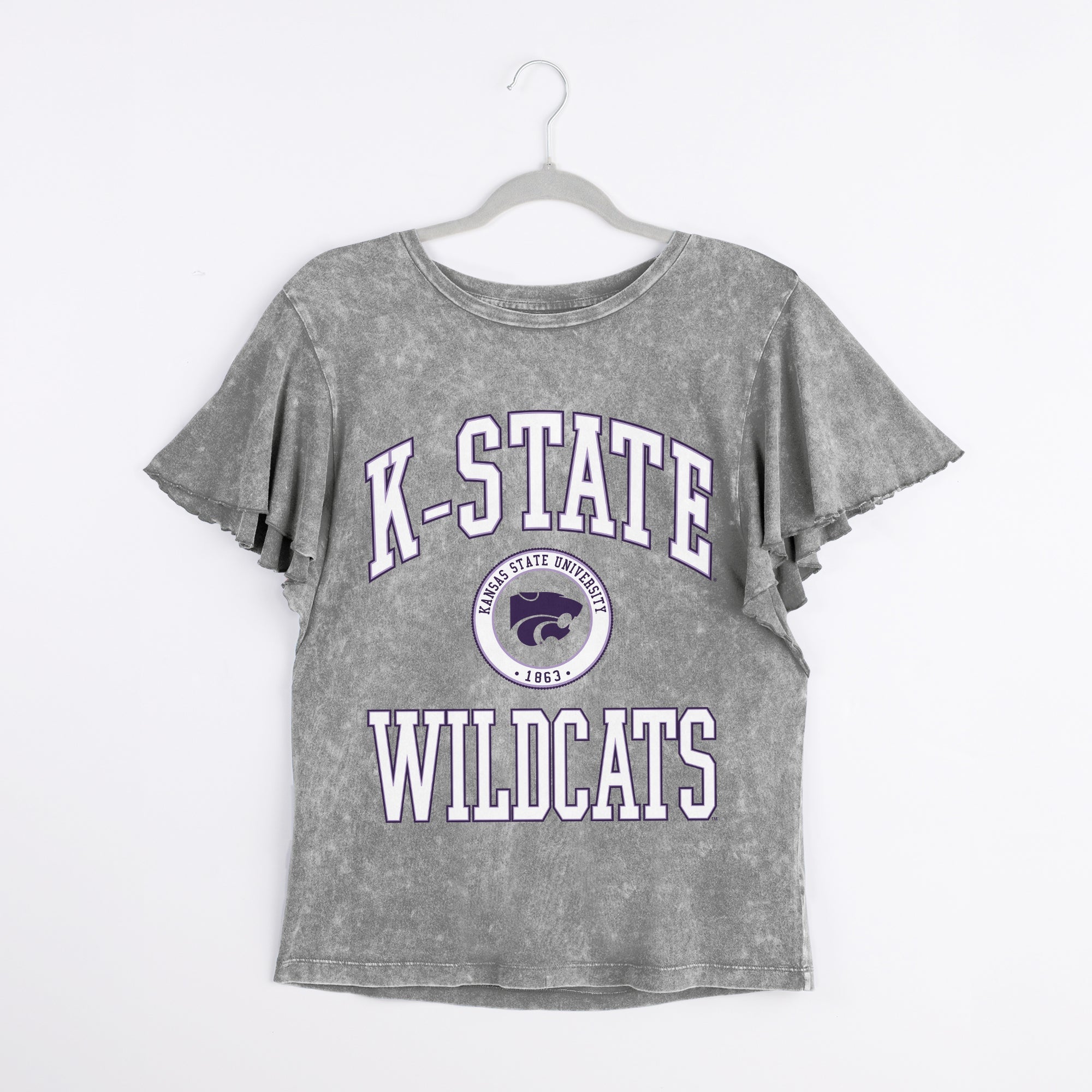 KANSAS STATE WILDCATS VICTORY MODE FLUTTER SLEEVE TEE IN GREY