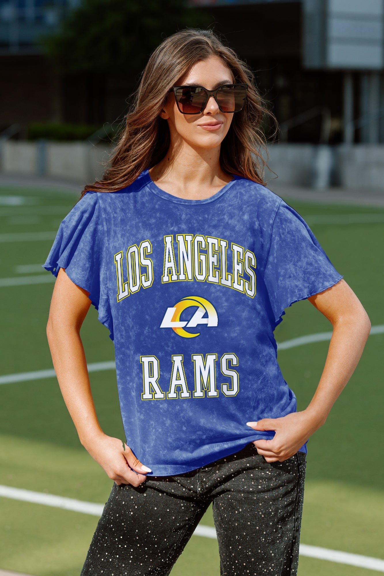 LOS ANGELES RAMS VICTORY MODE FLUTTER SLEEVE TEE IN ROYAL