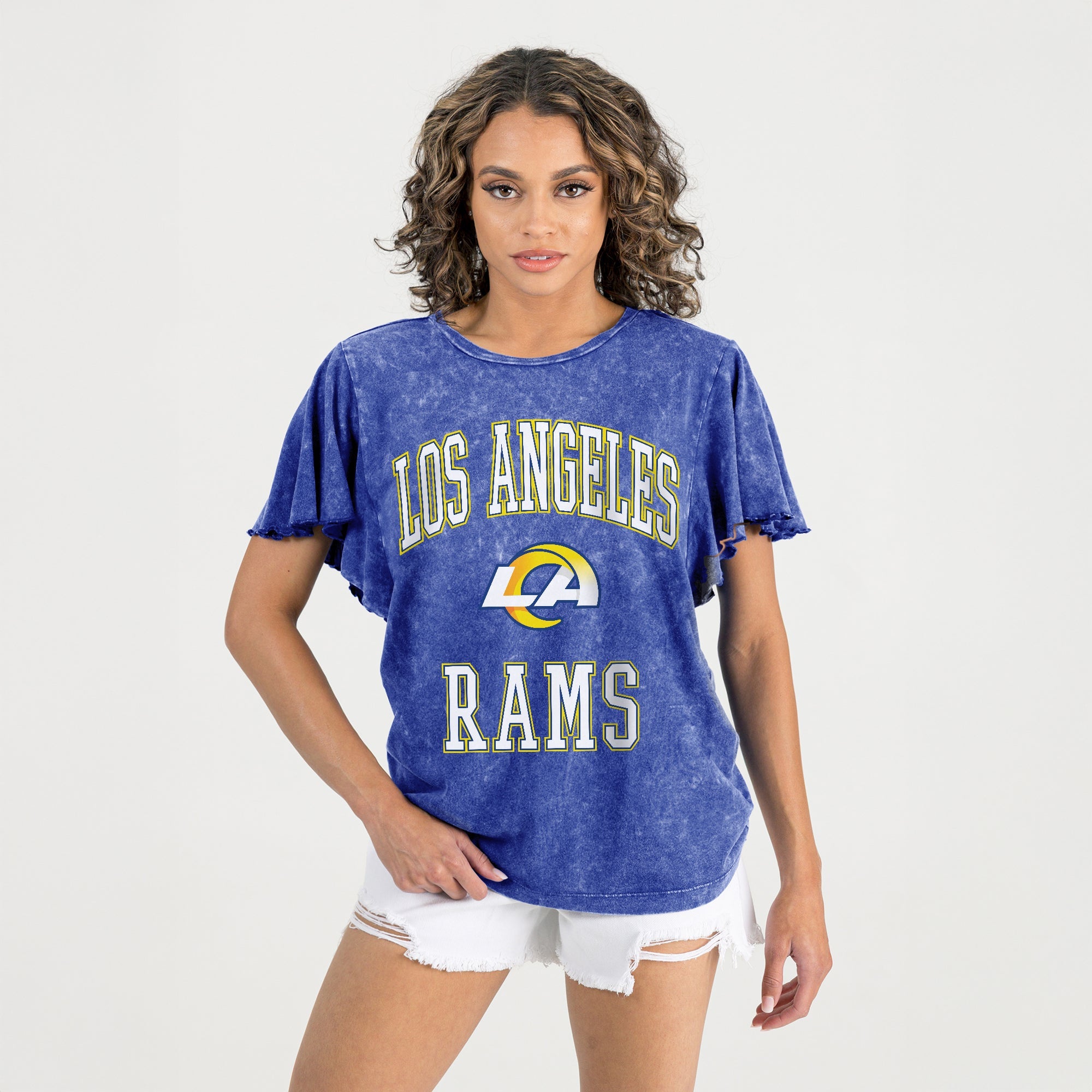 LOS ANGELES RAMS VICTORY MODE FLUTTER SLEEVE TEE IN ROYAL