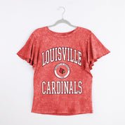 LOUISVILLE CARDINALS VICTORY MODE FLUTTER SLEEVE TEE IN RED