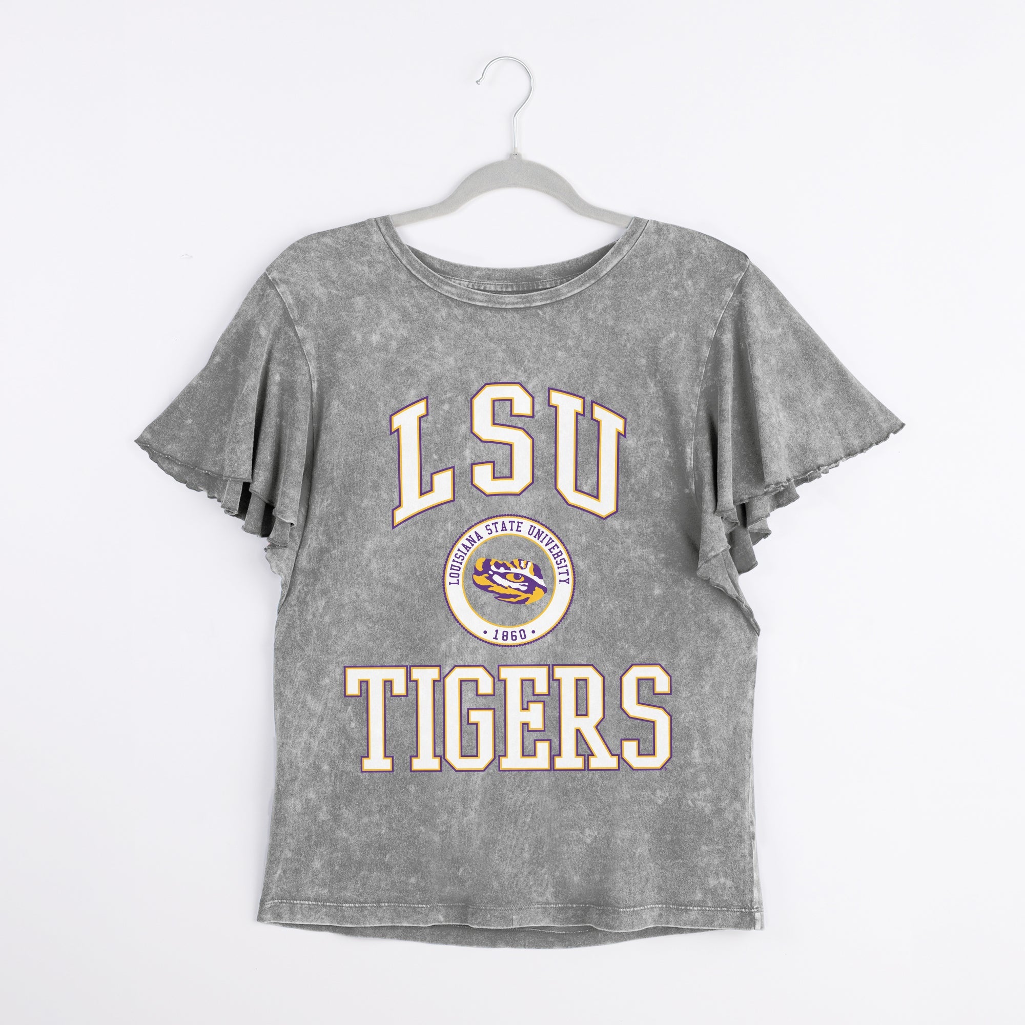 LSU TIGERS VICTORY MODE FLUTTER SLEEVE TEE IN GREY