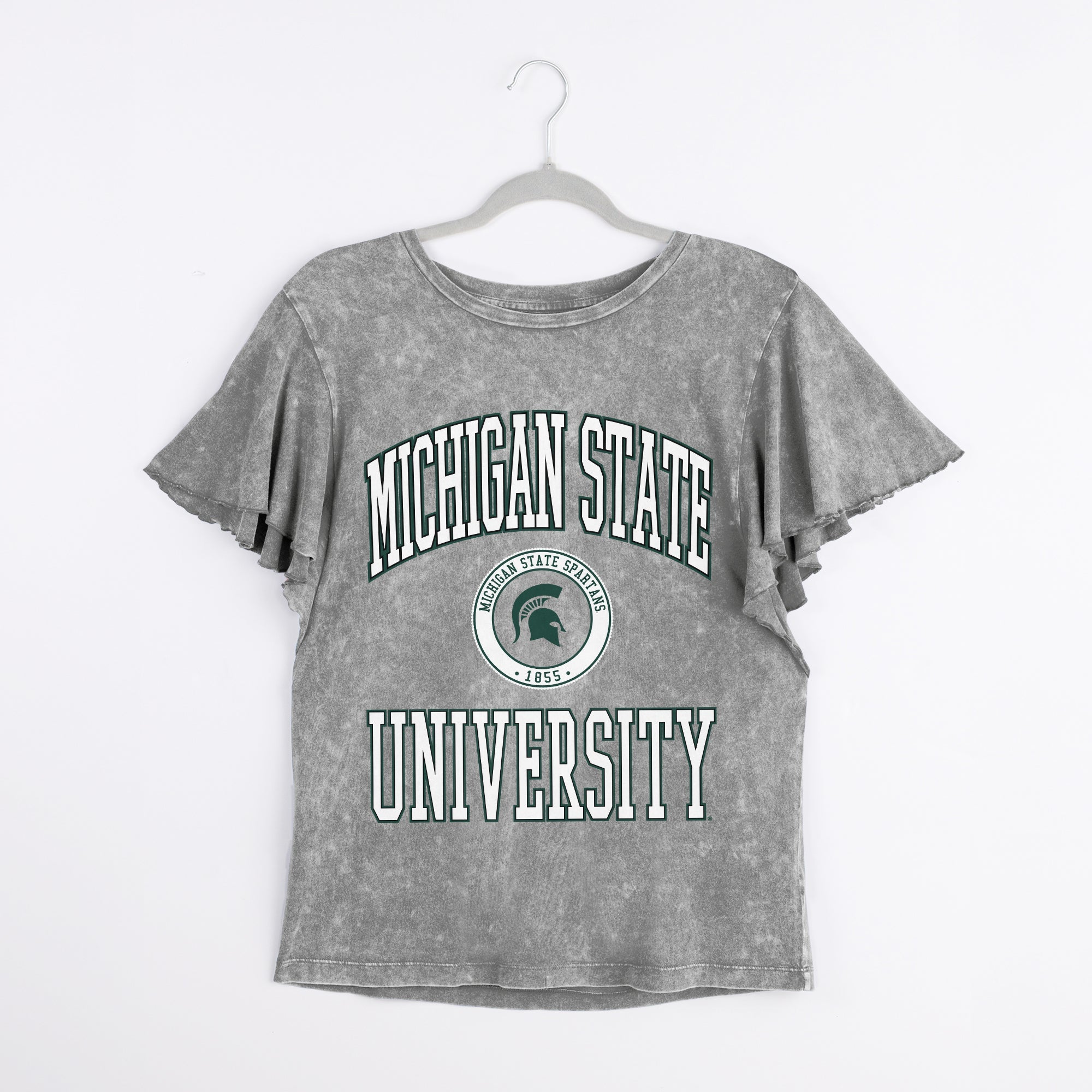 MICHIGAN STATE SPARTANS VICTORY MODE FLUTTER SLEEVE TEE IN GREY