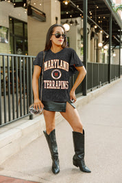 MARYLAND TERRAPINS VICTORY MODE FLUTTER SLEEVE TEE IN BLACK