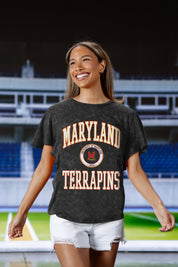 MARYLAND TERRAPINS VICTORY MODE FLUTTER SLEEVE TEE IN BLACK