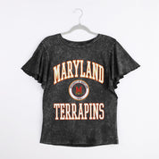 MARYLAND TERRAPINS VICTORY MODE FLUTTER SLEEVE TEE IN BLACK