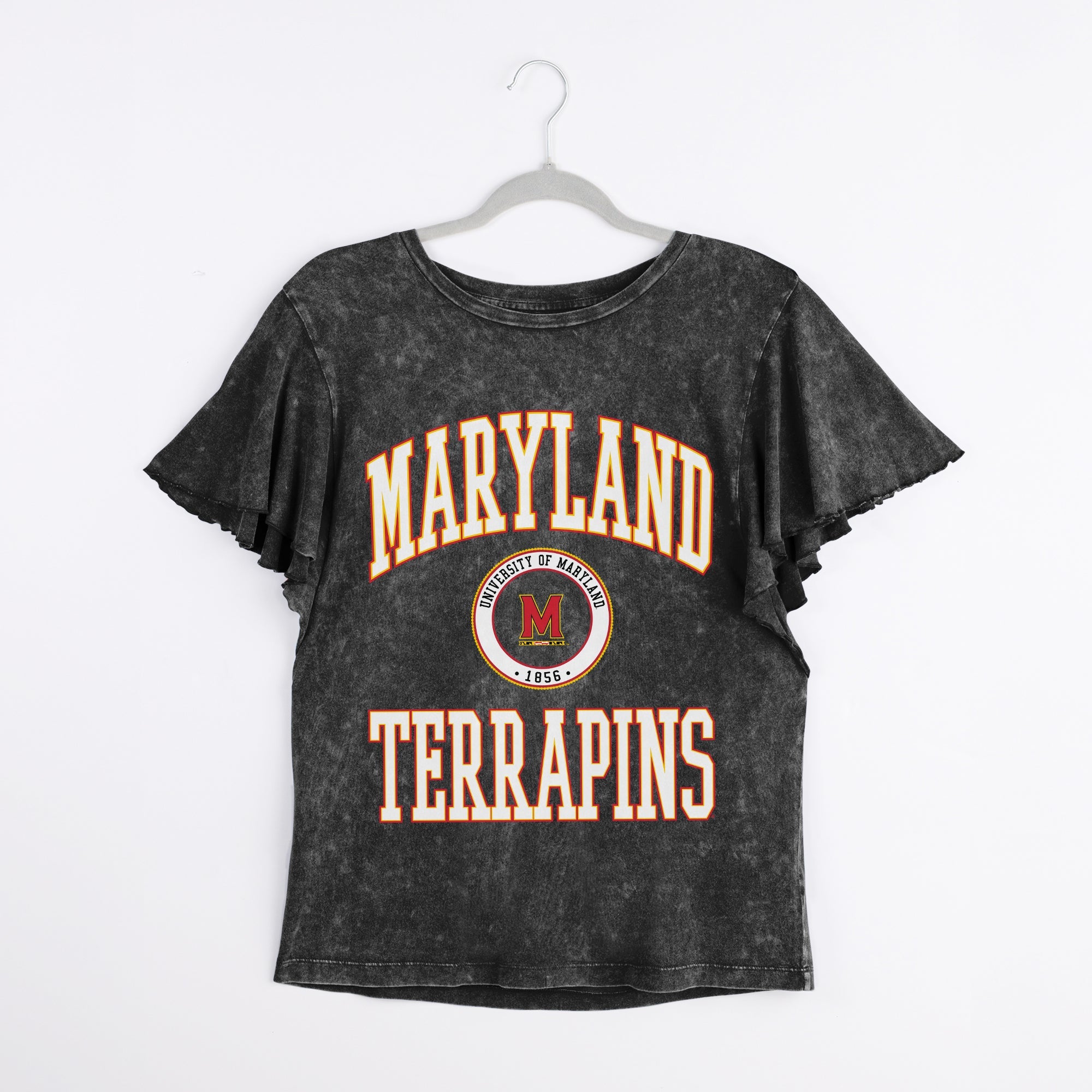 MARYLAND TERRAPINS VICTORY MODE FLUTTER SLEEVE TEE IN BLACK