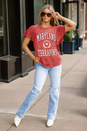 MARYLAND TERRAPINS VICTORY MODE FLUTTER SLEEVE TEE IN RED
