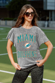 MIAMI DOLPHINS VICTORY MODE FLUTTER SLEEVE TEE IN GREY