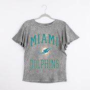 MIAMI DOLPHINS VICTORY MODE FLUTTER SLEEVE TEE IN GREY