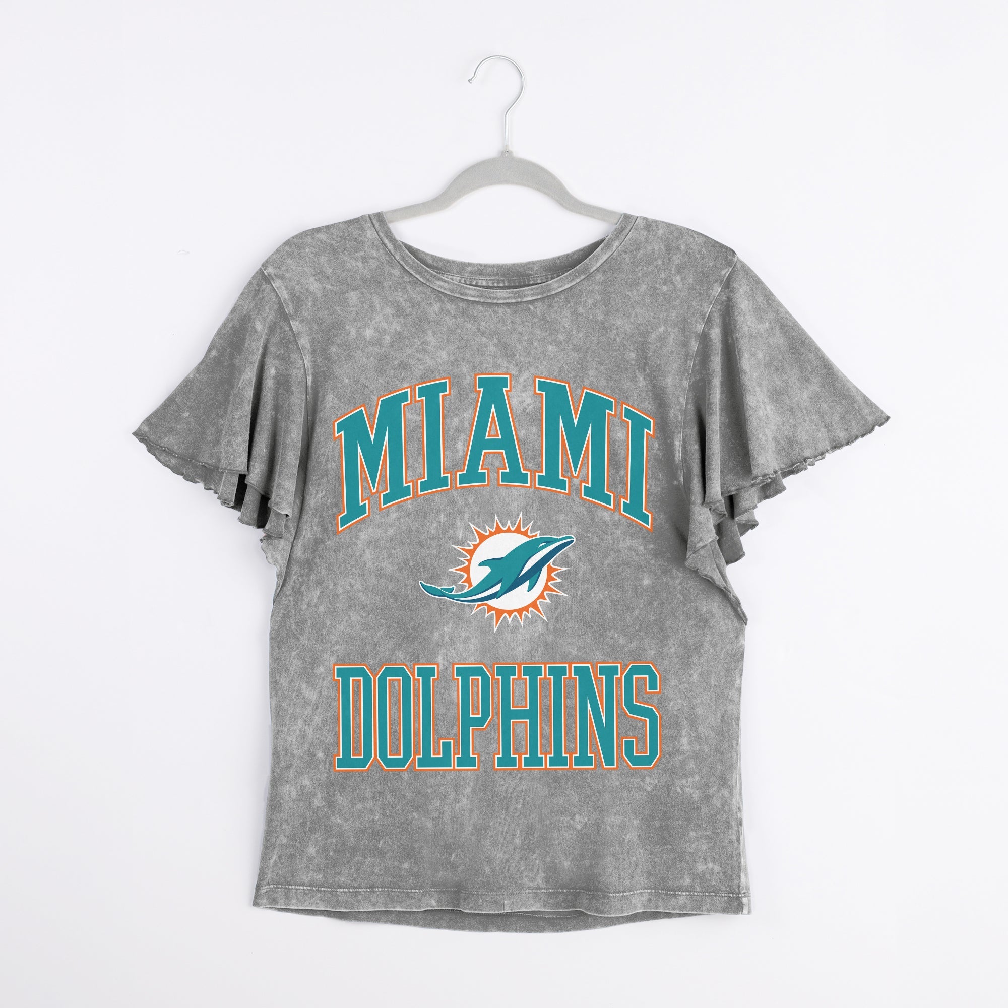 MIAMI DOLPHINS VICTORY MODE FLUTTER SLEEVE TEE IN GREY