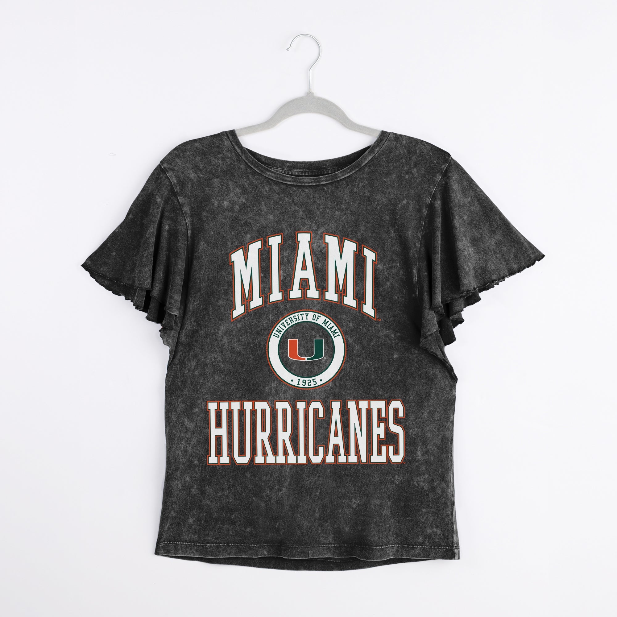 MIAMI HURRICANES VICTORY MODE FLUTTER SLEEVE TEE IN BLACK