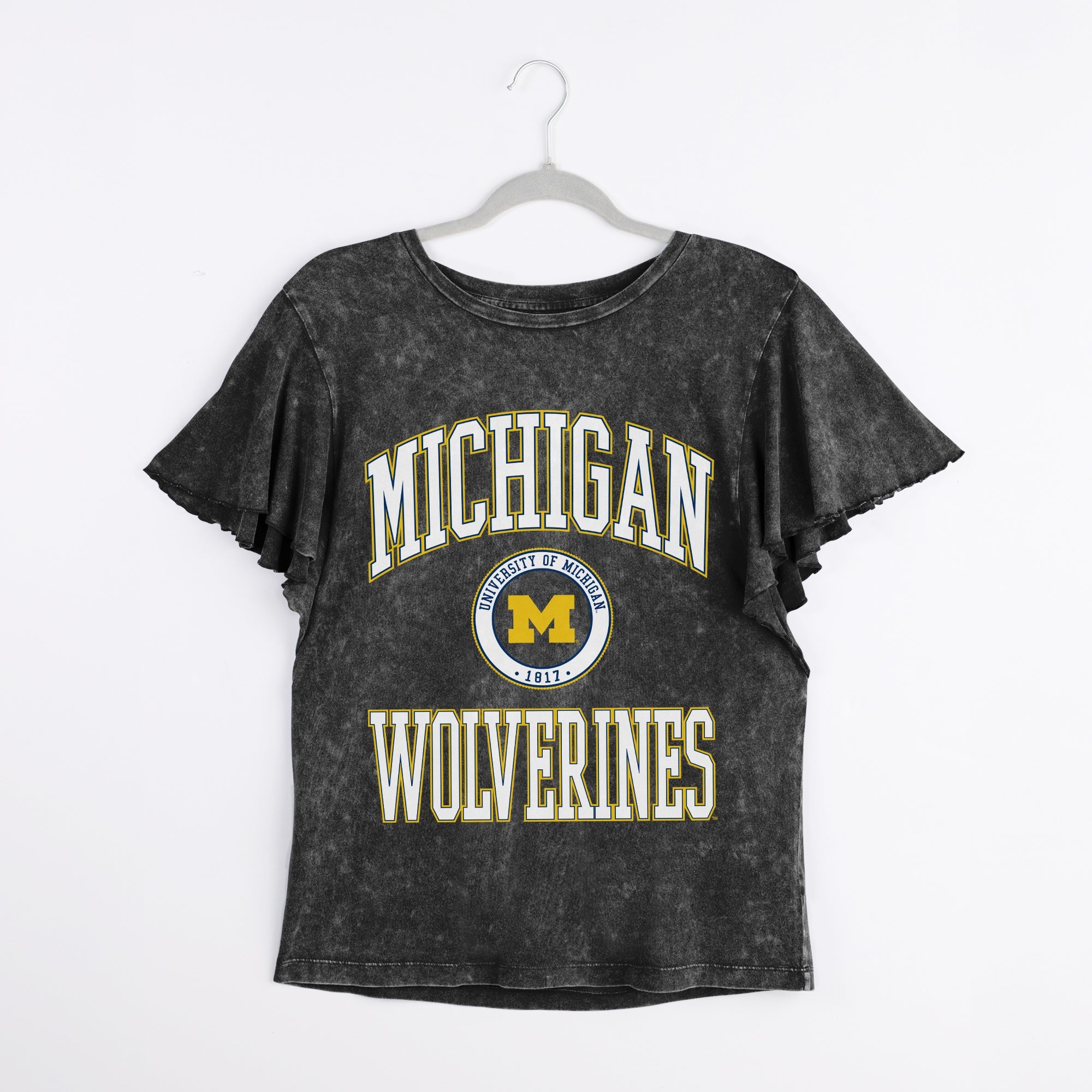 MICHIGAN WOLVERINES VICTORY MODE FLUTTER SLEEVE TEE IN BLACK