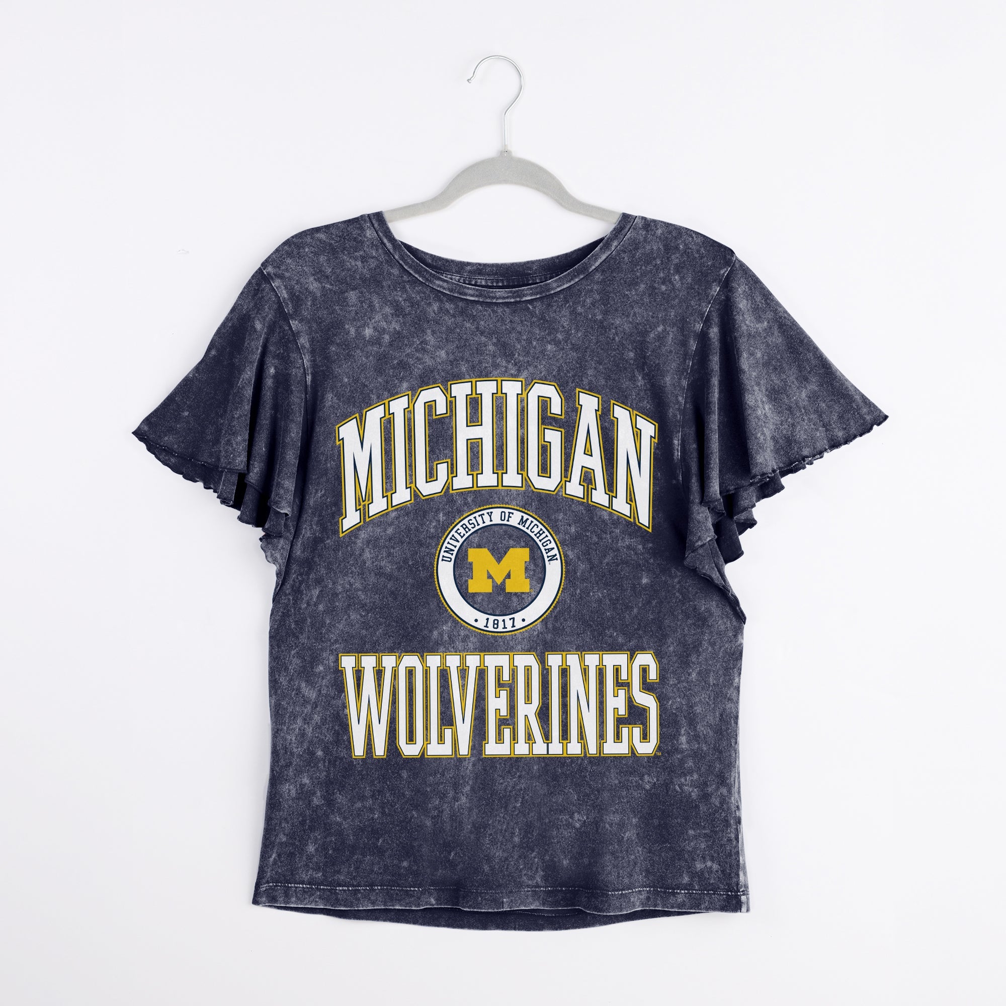 MICHIGAN WOLVERINES VICTORY MODE FLUTTER SLEEVE TEE IN NAVY
