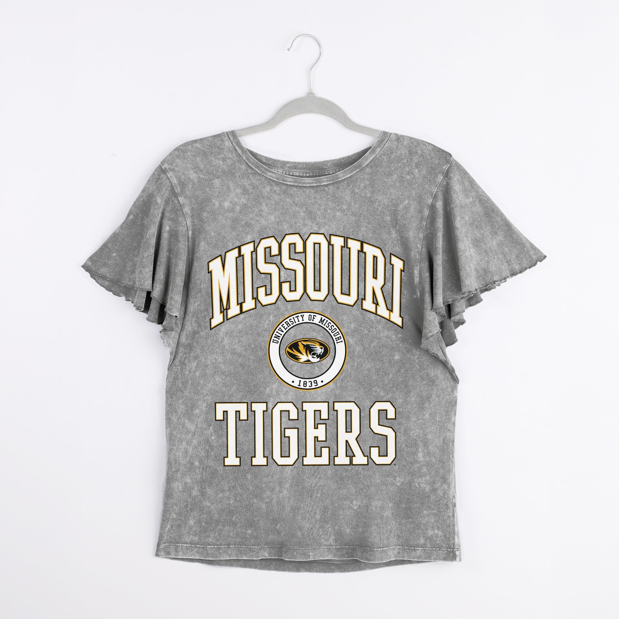 MISSOURI TIGERS VICTORY MODE FLUTTER SLEEVE TEE IN GREY