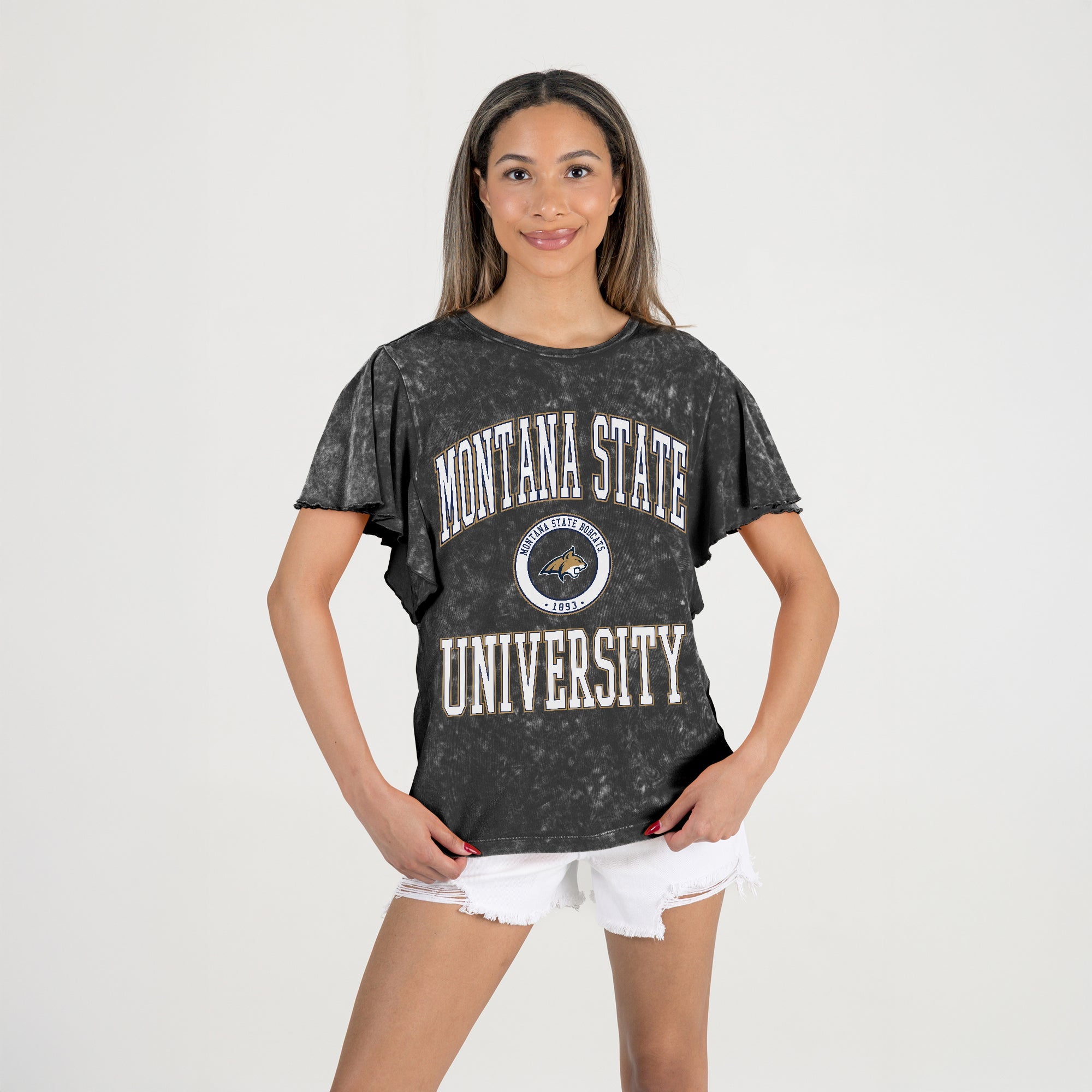 MONTANA STATE BOBCATS VICTORY MODE FLUTTER SLEEVE TEE IN BLACK