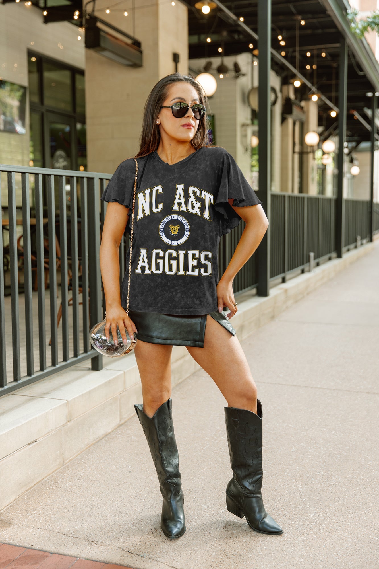 NORTH CAROLINA A&T STATE AGGIES VICTORY MODE FLUTTER SLEEVE TEE IN BLACK