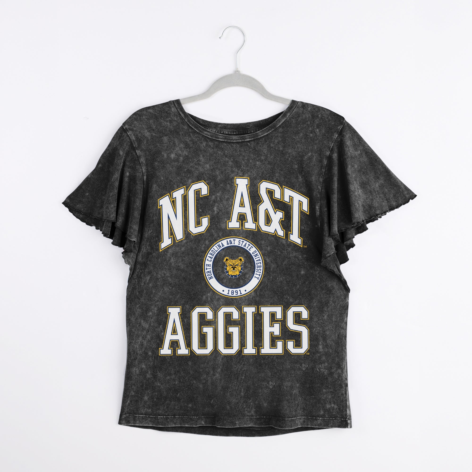 NORTH CAROLINA A&T STATE AGGIES VICTORY MODE FLUTTER SLEEVE TEE IN BLACK