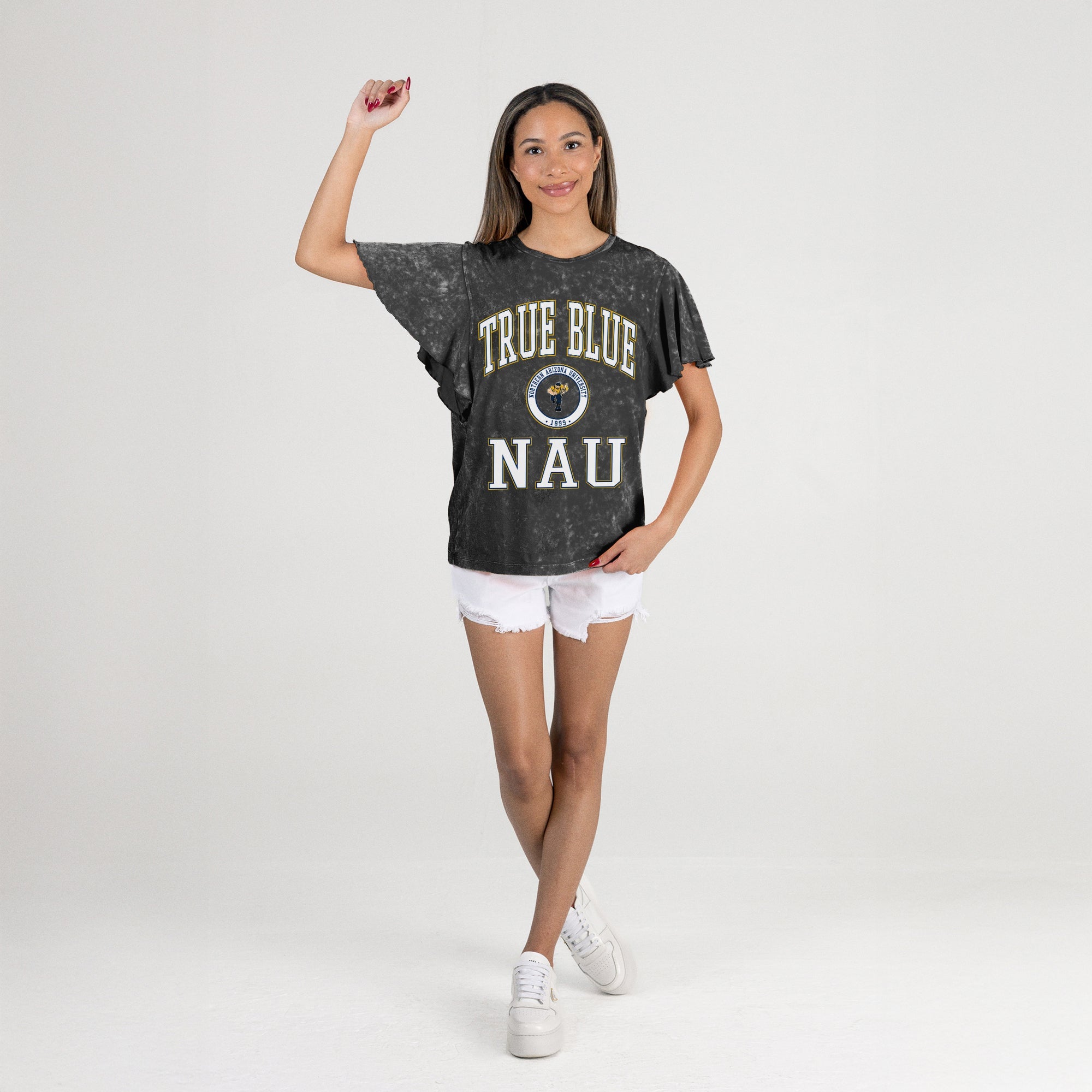 NORTHERN ARIZONA LUMBERJACKS VICTORY MODE FLUTTER SLEEVE TEE IN BLACK