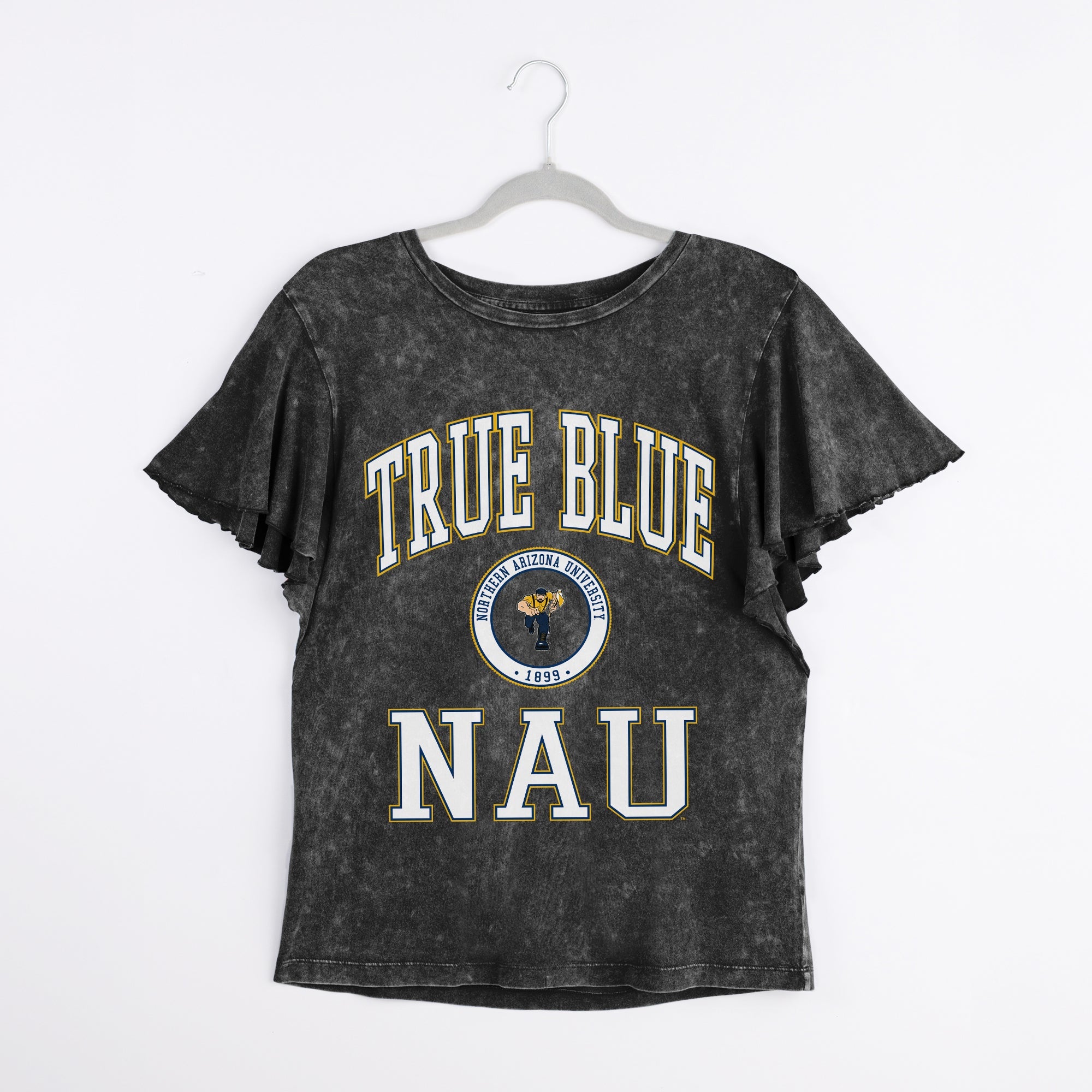 NORTHERN ARIZONA LUMBERJACKS VICTORY MODE FLUTTER SLEEVE TEE IN BLACK