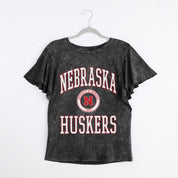 NEBRASKA CORNHUSKERS VICTORY MODE FLUTTER SLEEVE TEE IN BLACK