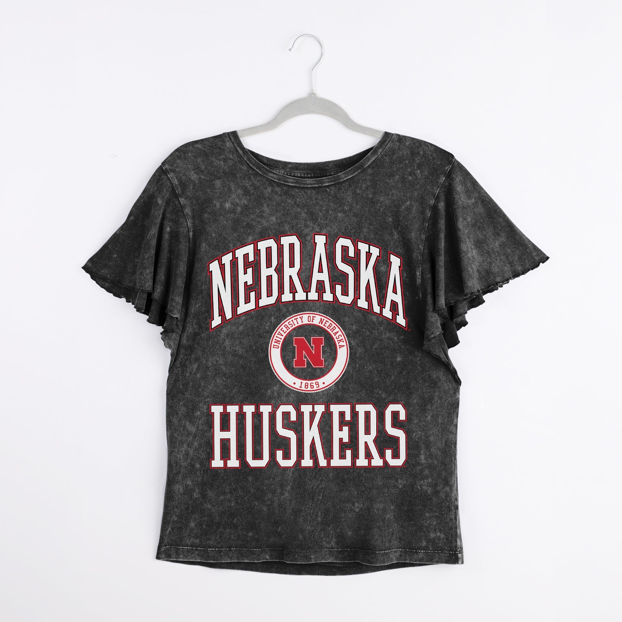 NEBRASKA CORNHUSKERS VICTORY MODE FLUTTER SLEEVE TEE IN BLACK