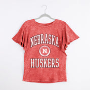 NEBRASKA CORNHUSKERS VICTORY MODE FLUTTER SLEEVE TEE IN RED