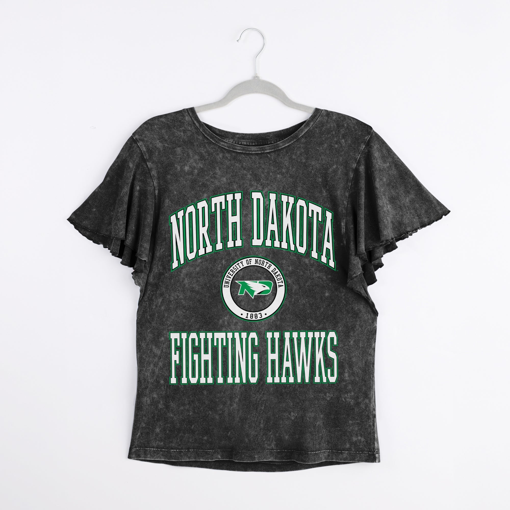 NORTH DAKOTA FIGHTING HAWKS VICTORY MODE FLUTTER SLEEVE TEE IN BLACK