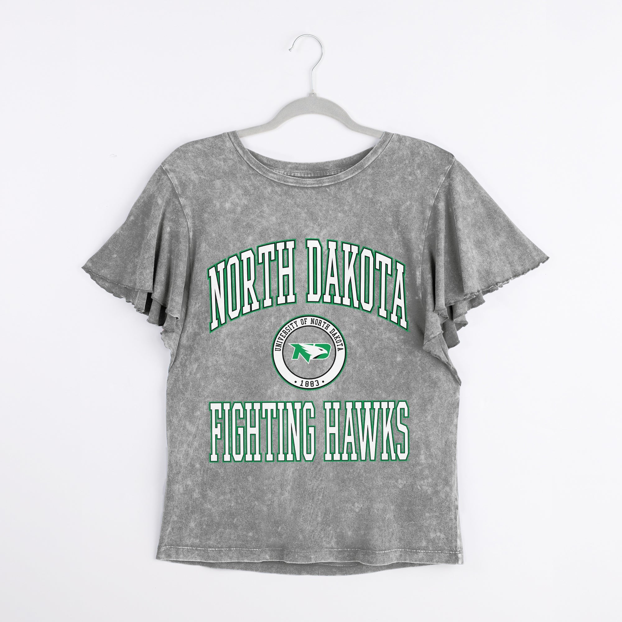 NORTH DAKOTA FIGHTING HAWKS VICTORY MODE FLUTTER SLEEVE TEE IN GREY