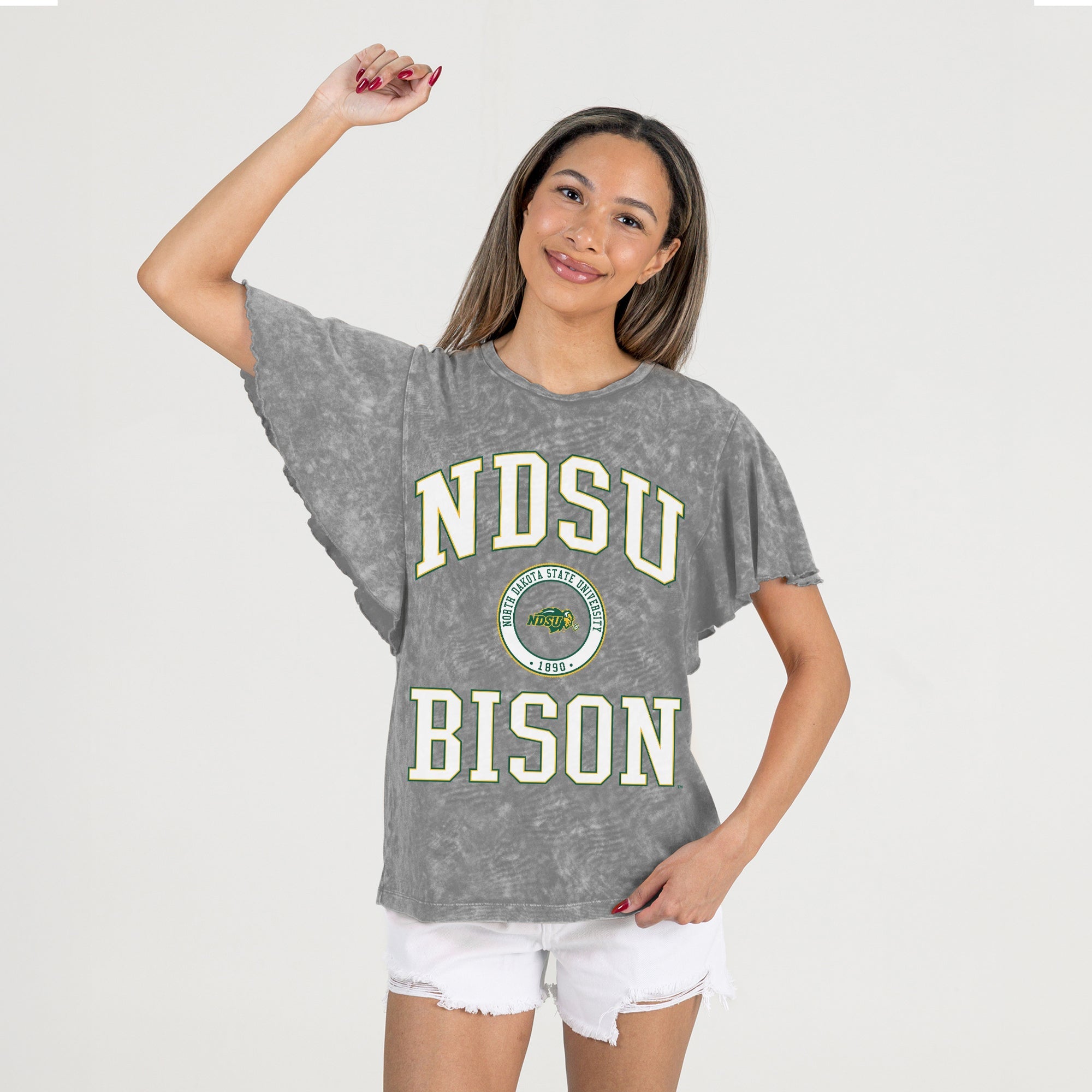 NORTH DAKOTA STATE BISON VICTORY MODE FLUTTER SLEEVE TEE IN GREY