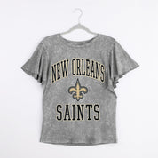 NEW ORLEANS SAINTS VICTORY MODE FLUTTER SLEEVE TEE IN GREY