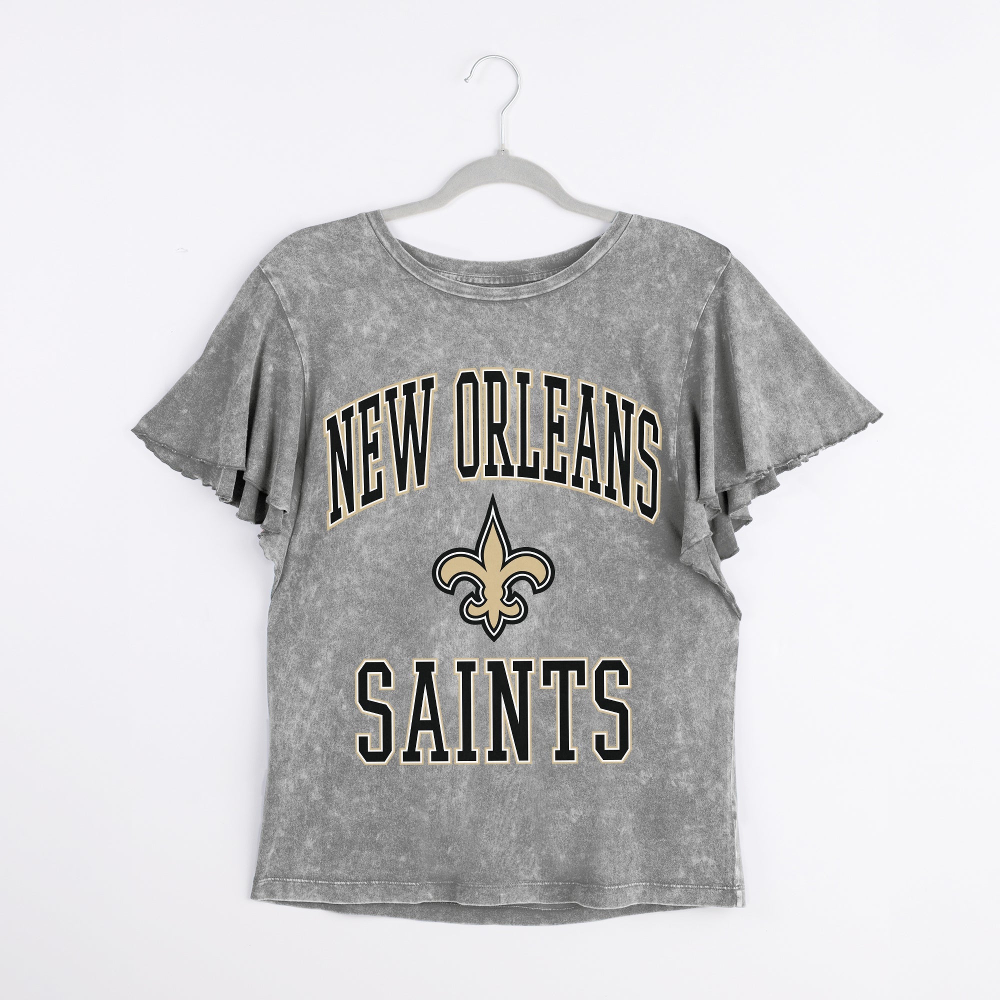 NEW ORLEANS SAINTS VICTORY MODE FLUTTER SLEEVE TEE IN GREY