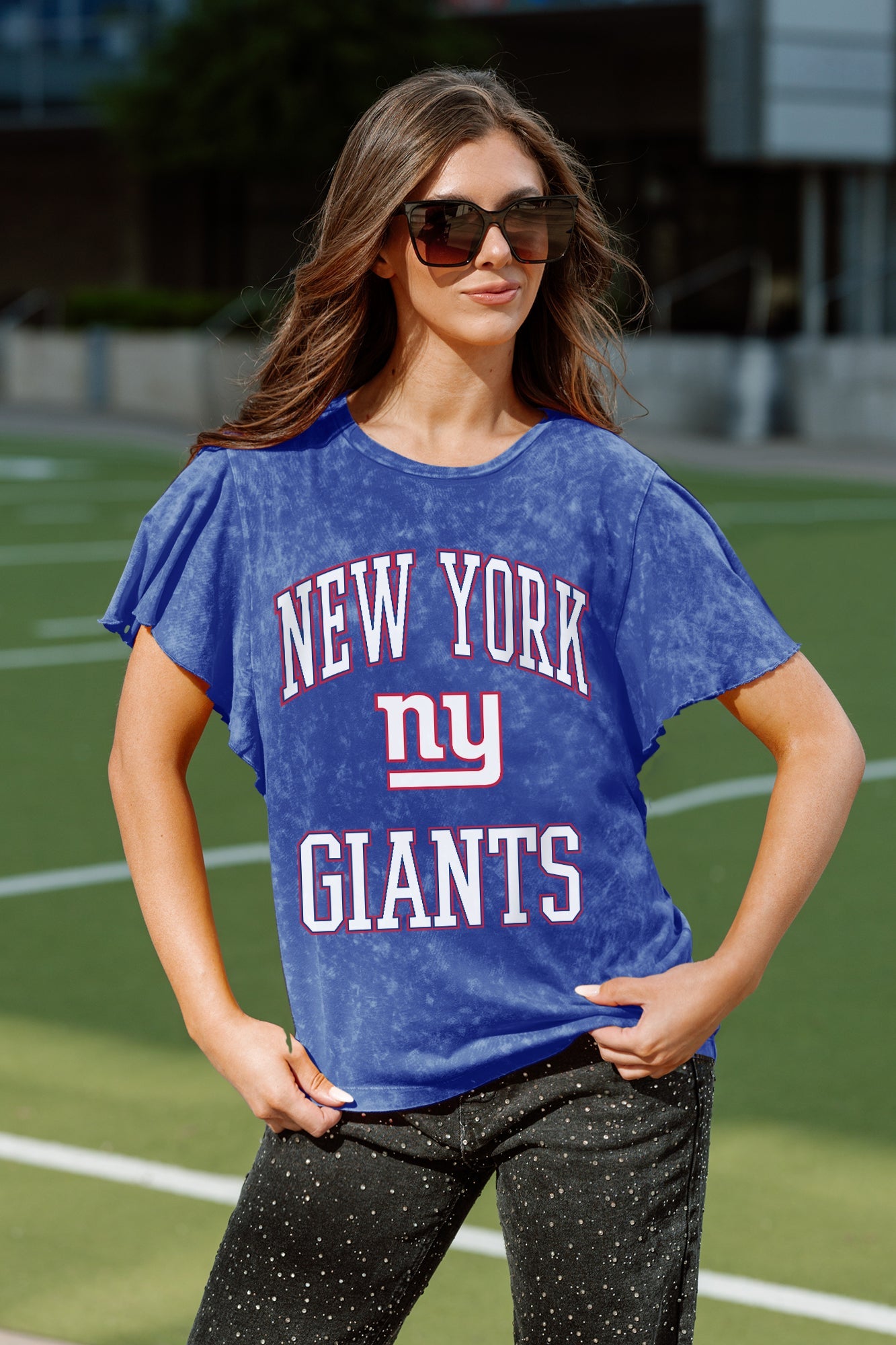 NEW YORK GIANTS VICTORY MODE FLUTTER SLEEVE TEE IN ROYAL