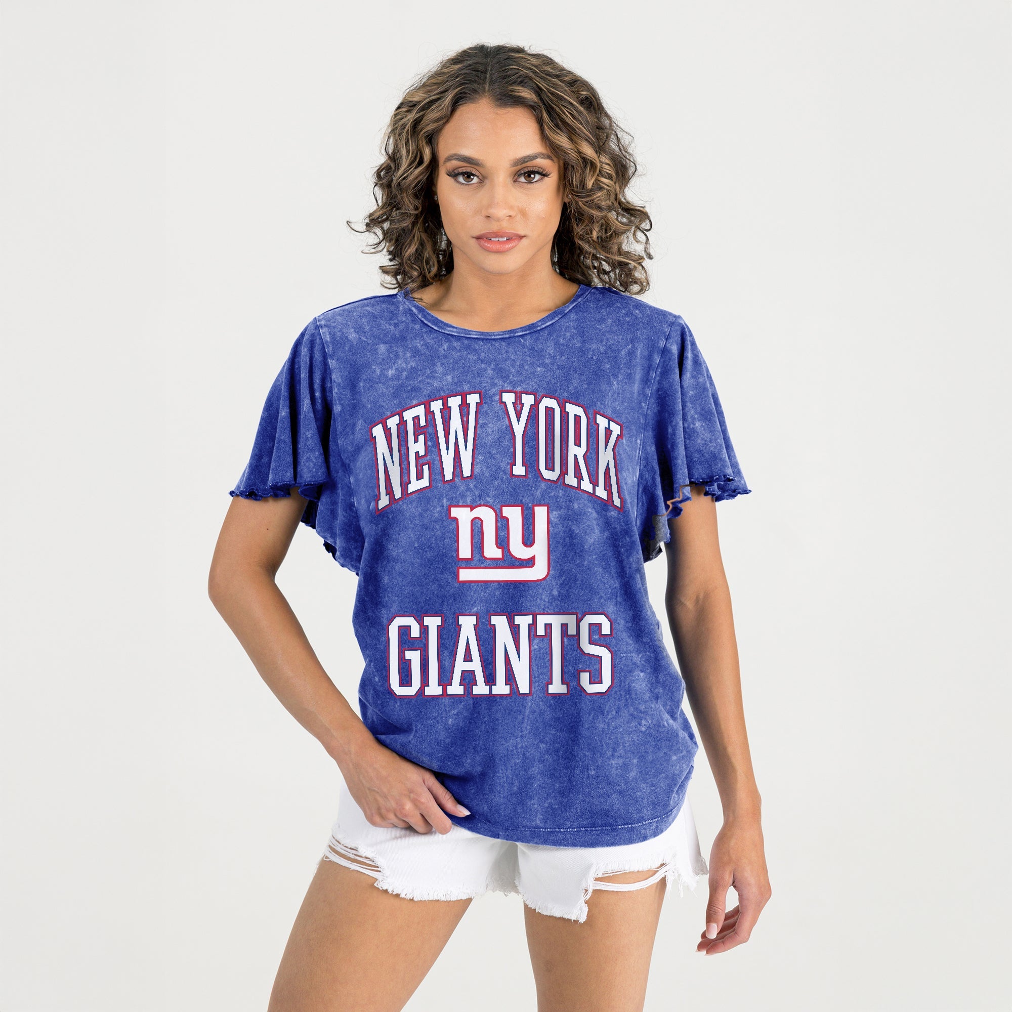 NEW YORK GIANTS VICTORY MODE FLUTTER SLEEVE TEE IN ROYAL