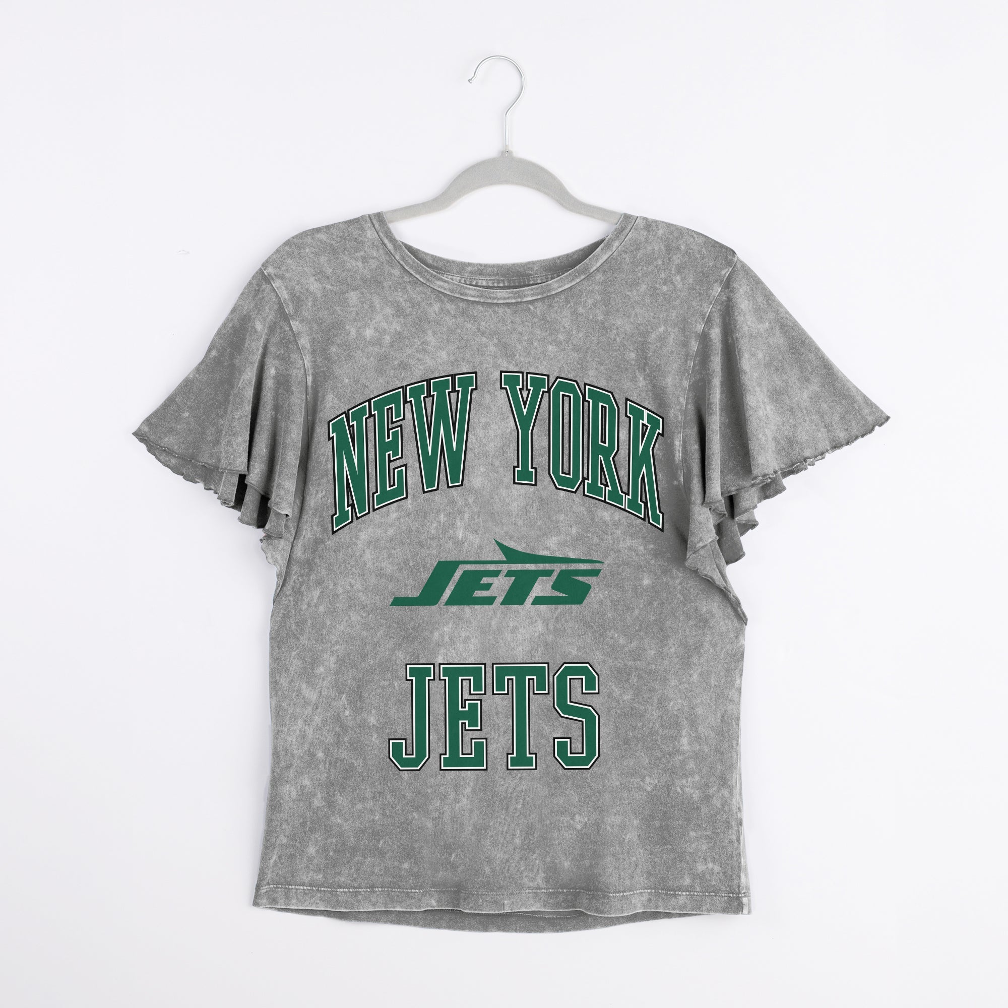 NEW YORK JETS VICTORY MODE FLUTTER SLEEVE TEE IN GREY