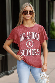 OKLAHOMA SOONERS VICTORY MODE FLUTTER SLEEVE TEE IN CRIMSON