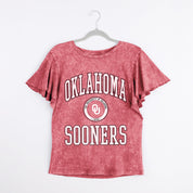 OKLAHOMA SOONERS VICTORY MODE FLUTTER SLEEVE TEE IN CRIMSON